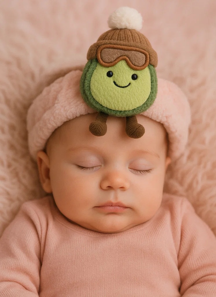 Bandeau pour Bébé avec Jouet en Peluche (Avocat avec Lunettes de Ski) – Accessoire Hiver Adorable et Confortable pour Bébé