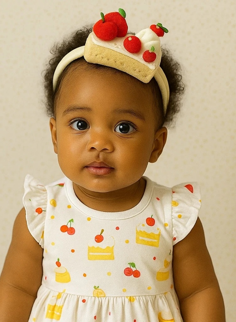 Bandeau Bébé Gâteau – Design Fraise & Chantilly en Feutrine – Radiant Halo