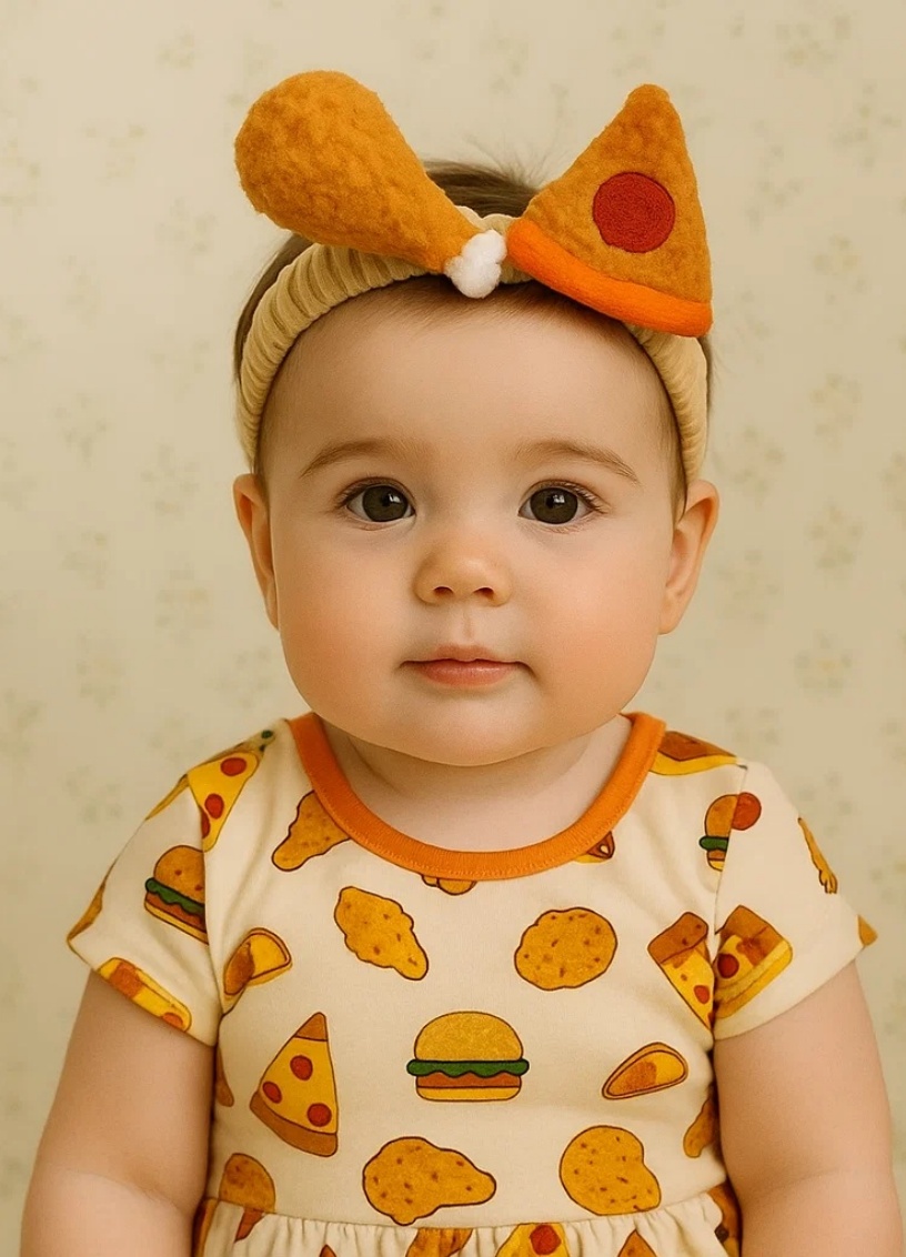 Radiant Halo Baby Headband with Pizza and Chicken Drumstick