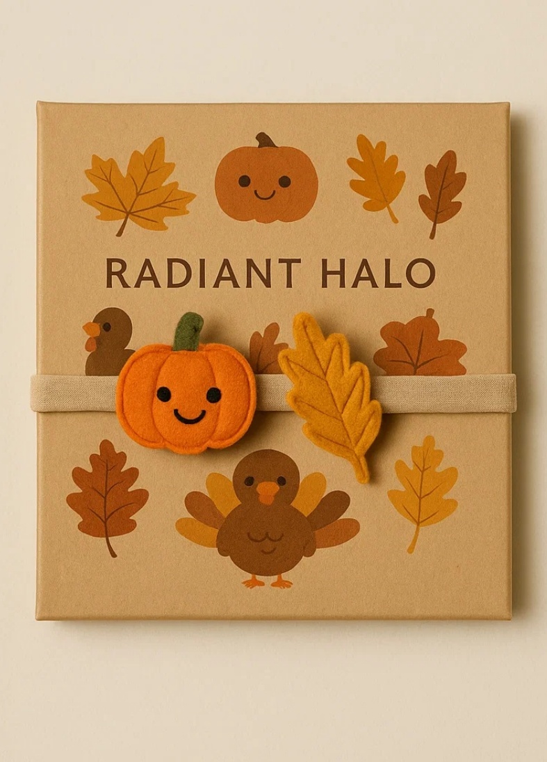 Bandeau bébé citrouille avec boîte cadeau – Collection automne