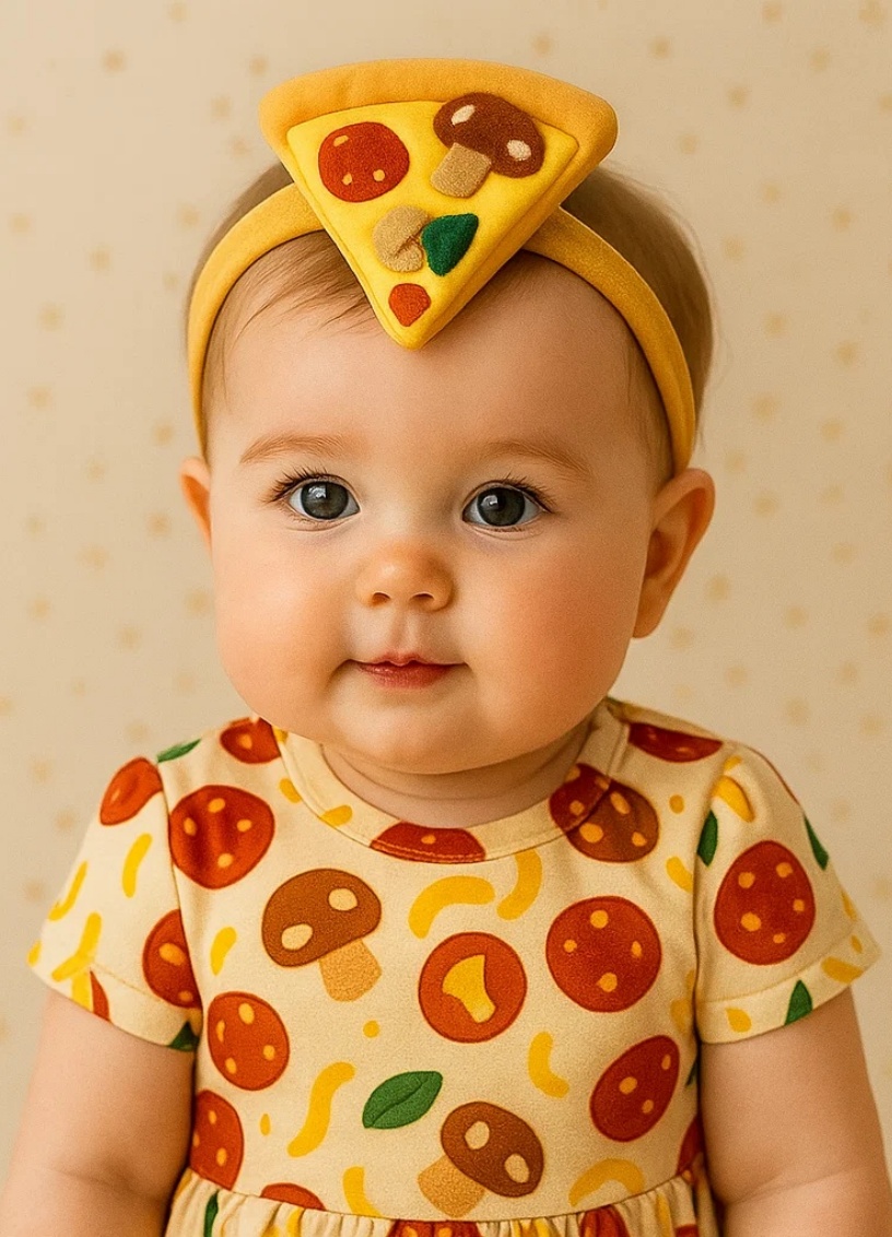 Radiant Halo Baby Headband with Pizza Slice (Mushroom and Pepperoni)