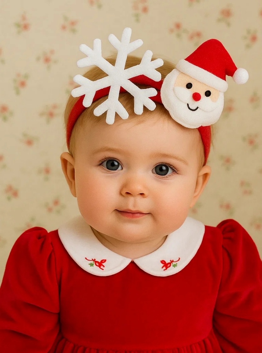 Diadema navideña para bebé con Papá Noel, copo de nieve y árbol de Navidad