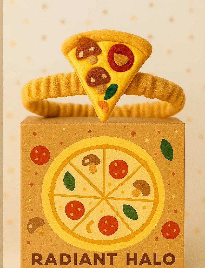 Radiant Halo Baby Headband with Pizza Slice (Mushroom and Pepperoni)