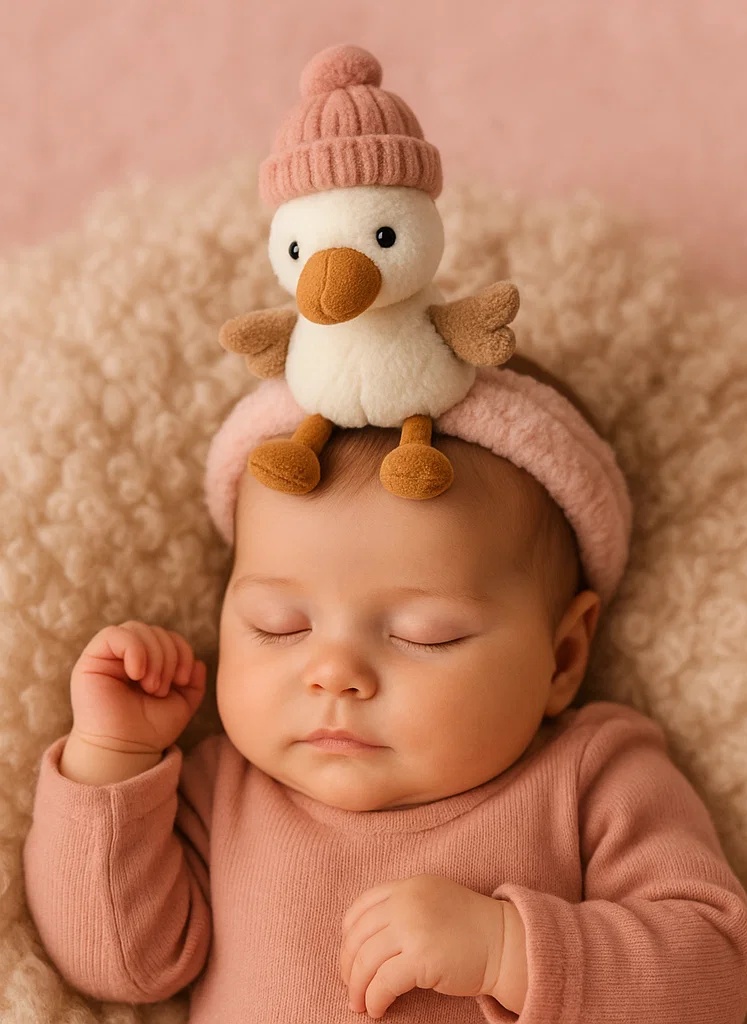 Adorável Ganso de Pelúcia com Gorro de Esqui para Bebê