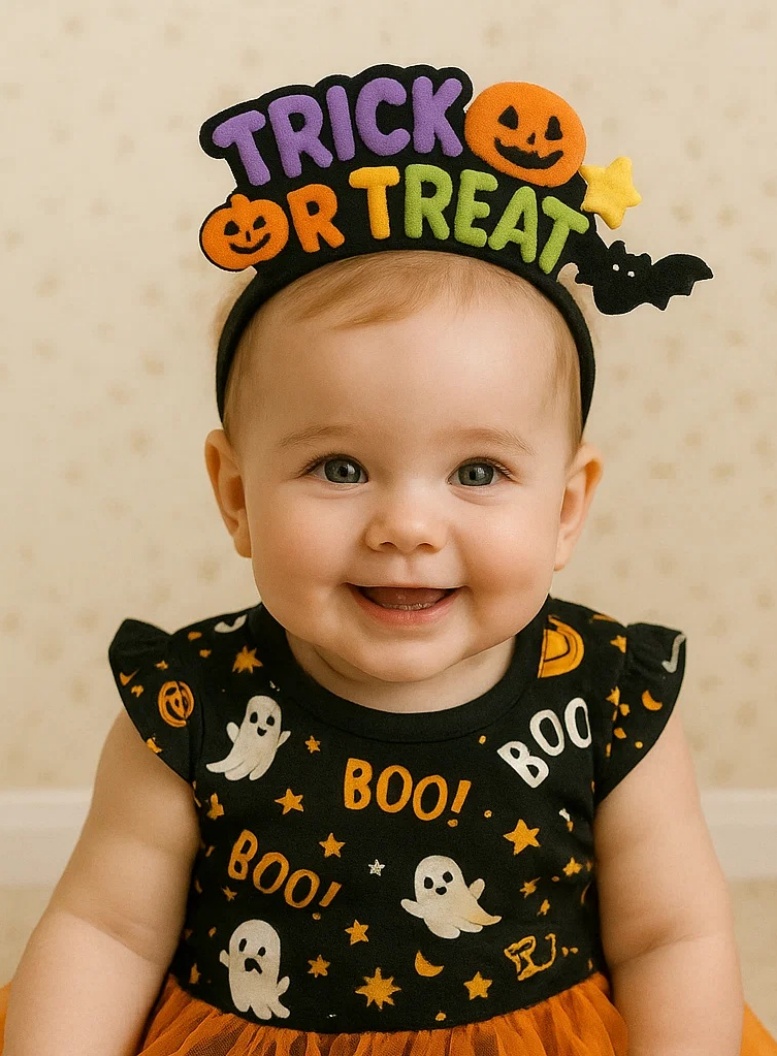 Trick or Treat Tiara de Bebê para Halloween com Fantasmas e Abóboras