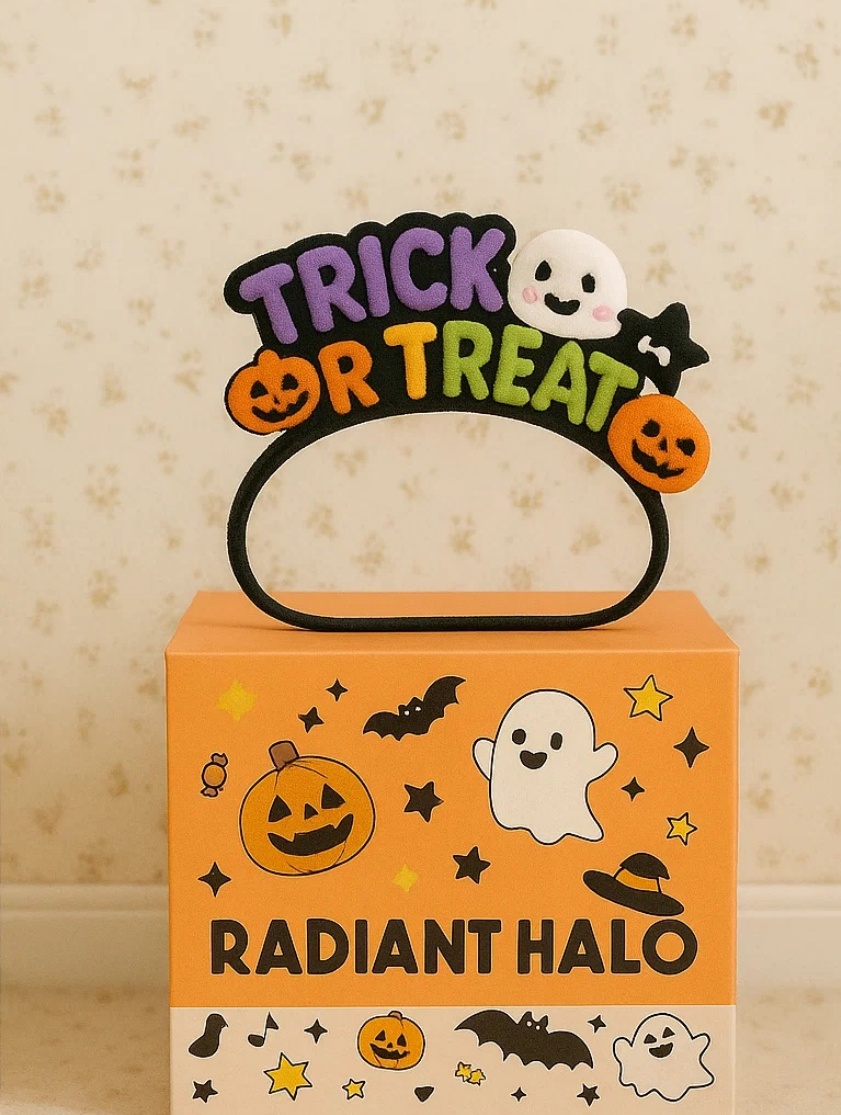 Trick or Treat Tiara de Bebê para Halloween com Fantasmas e Abóboras