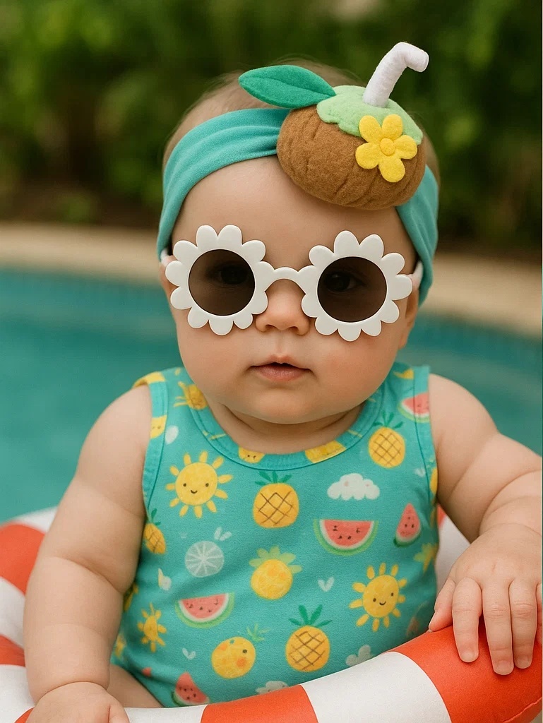 Coconut Tropical Drink Baby Headband with Yellow Flower – Summer Island Vibes
