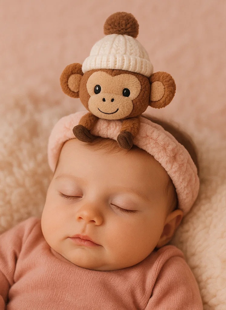 Adorável Macaco de Pelúcia com Gorro de Inverno para Bebê