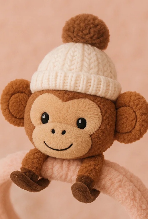 Adorável Macaco de Pelúcia com Gorro de Inverno para Bebê
