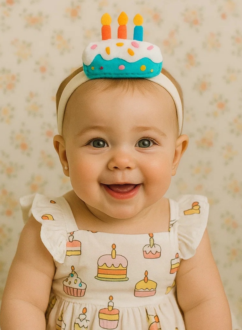 Birthday Cake Plush Baby Headband – Teal Blue Style
