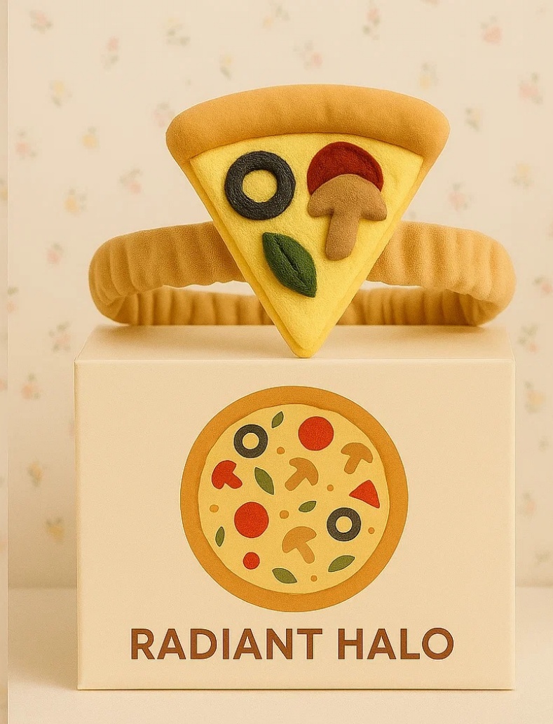 Diadema pentru bebeluși Radiant Halo cu felie de pizza (măsline și ciuperci).
