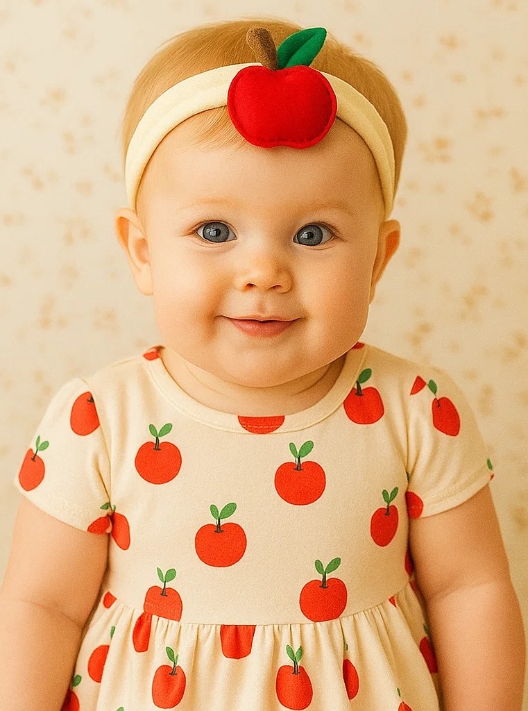 Apple Love Baby Headband – Red Plush Fruit Bow for Newborns