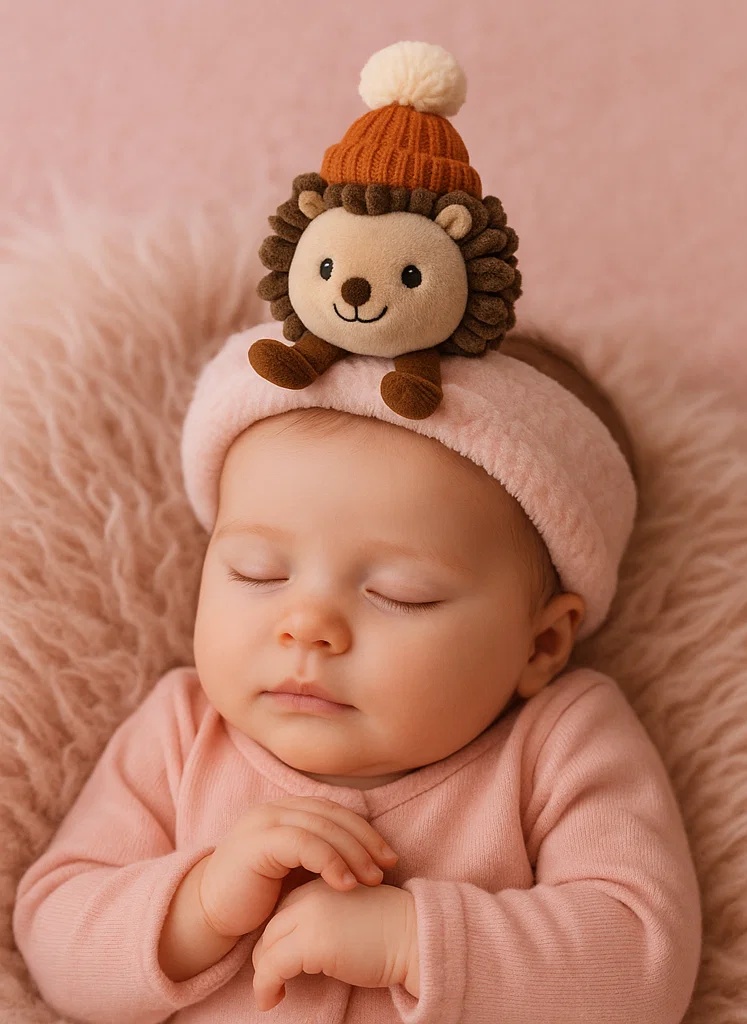 Plush Lion Baby Headband with Knitted Hat and Pom-Pom for Kids