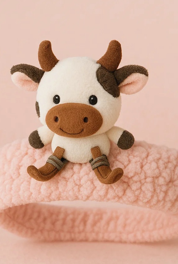 Plush Cow Baby Headband with Knitted Hat and Boots for Baby