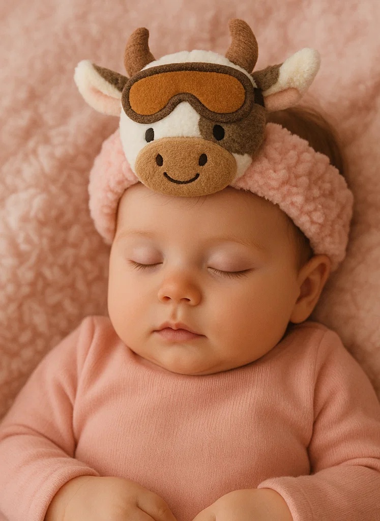 Plush Cow Baby Headband with Ski Goggles