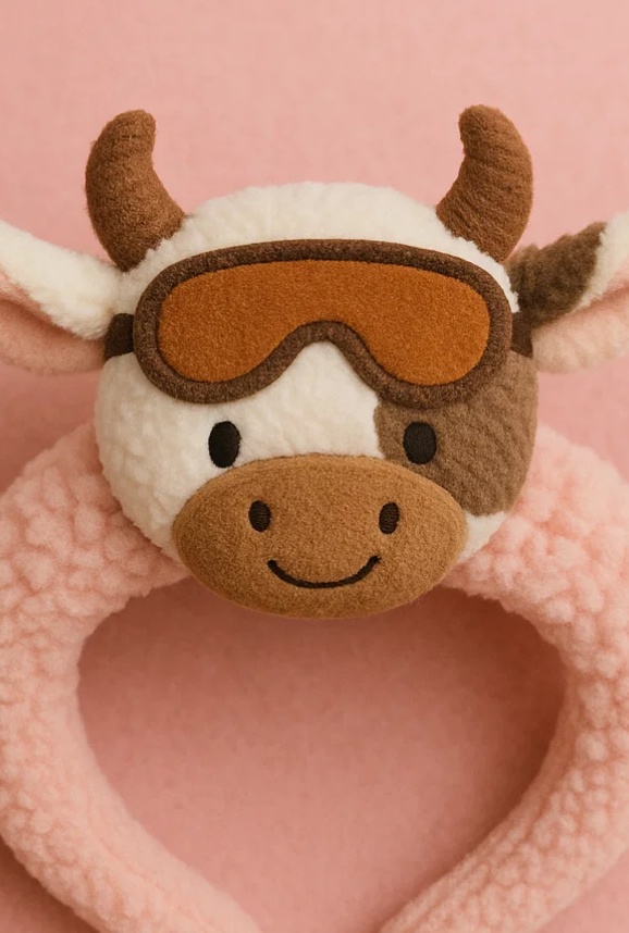 Plush Cow Baby Headband with Ski Goggles
