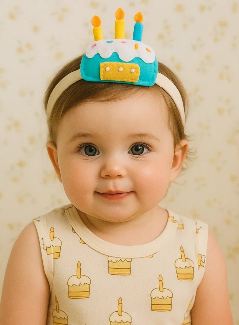 Charming Triple Candle Baby Headband – Blue & Yellow