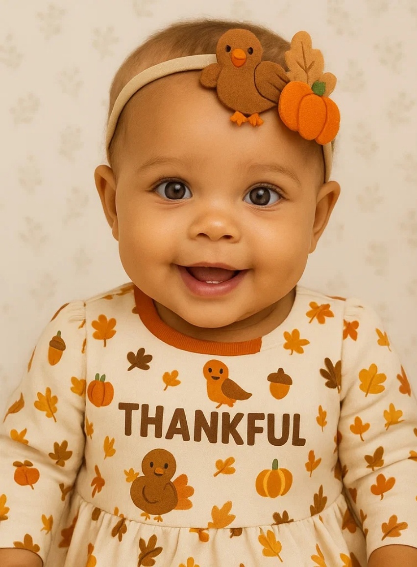 Pumpkin & Turkey Baby Headband for Fall Celebration