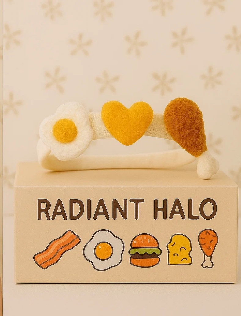 Radiant Halo dětská čelenka se designem vajíčka, srdce a kuřecího stehýnka.