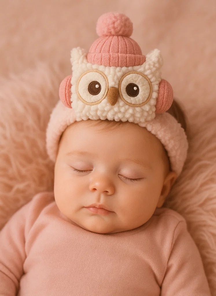 Gemütliches Eulen-Stirnband aus Plüsch für Babys – Winteredition