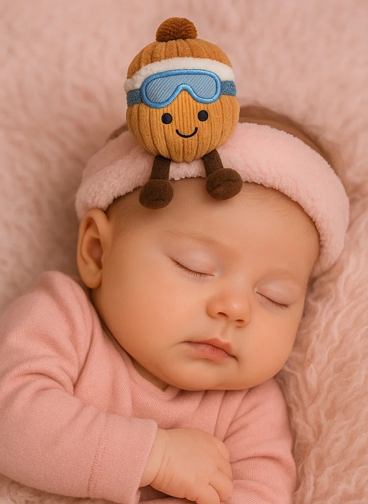Cinta de cabeza para bebé de peluche con lentes de esquí y sombrero de punto