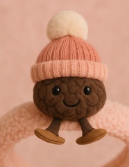 Bandeau en peluche pour bébé avec bonnet rose et pompon