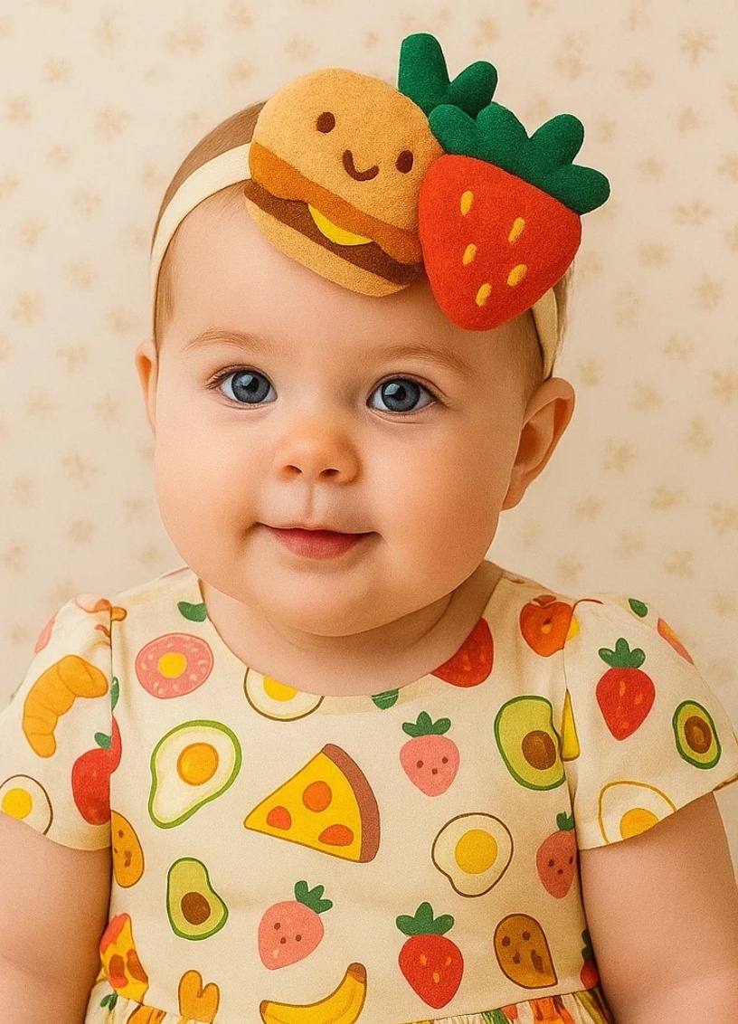 Smiley Burger & Strawberry Baby Headband
