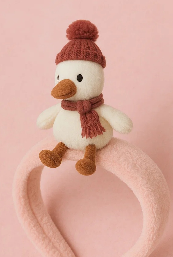 Winter Duck Plush Baby Headband – Cozy Red Hat Edition