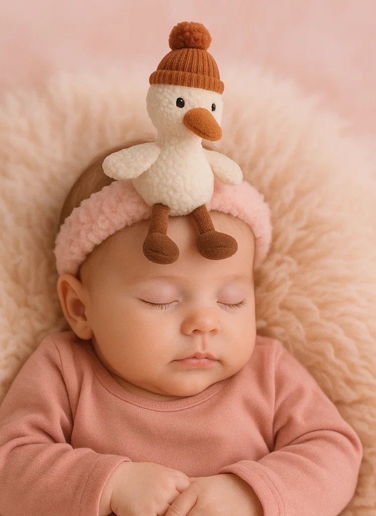 Bandeau en peluche pour bébé avec bonnet de laine et lunettes de ski