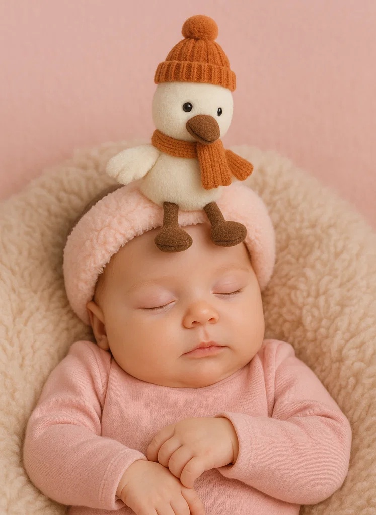 Charming Duck Plush Baby Headband – Orange Winter Hat & Scarf