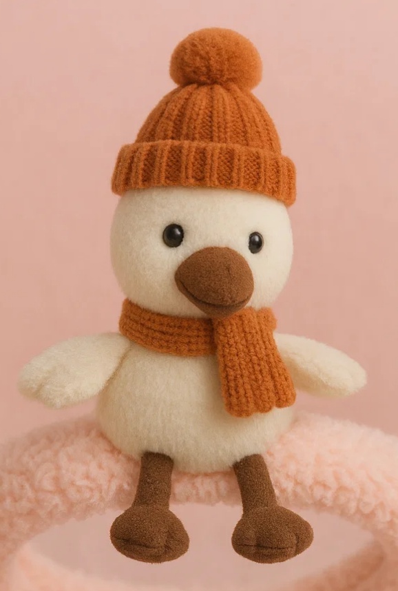 Charming Duck Plush Baby Headband – Orange Winter Hat & Scarf