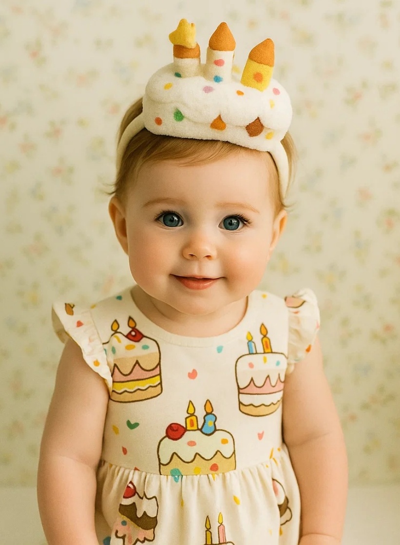 Whimsical Creamy White Birthday Headband for Babies