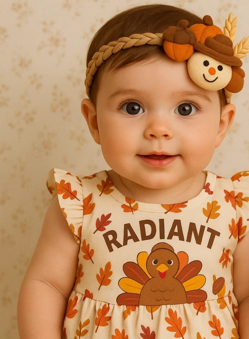 Autumn Scarecrow Baby Headband with Pumpkin Detail