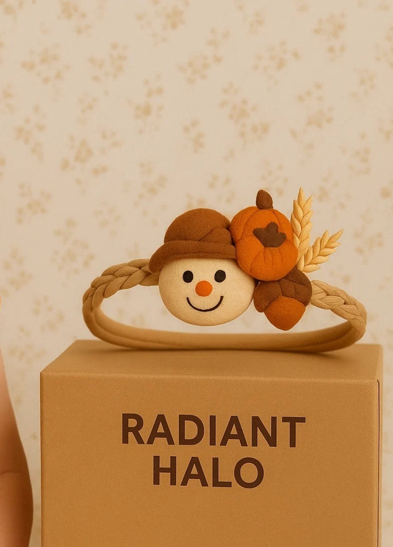 Autumn Scarecrow Baby Headband with Pumpkin Detail