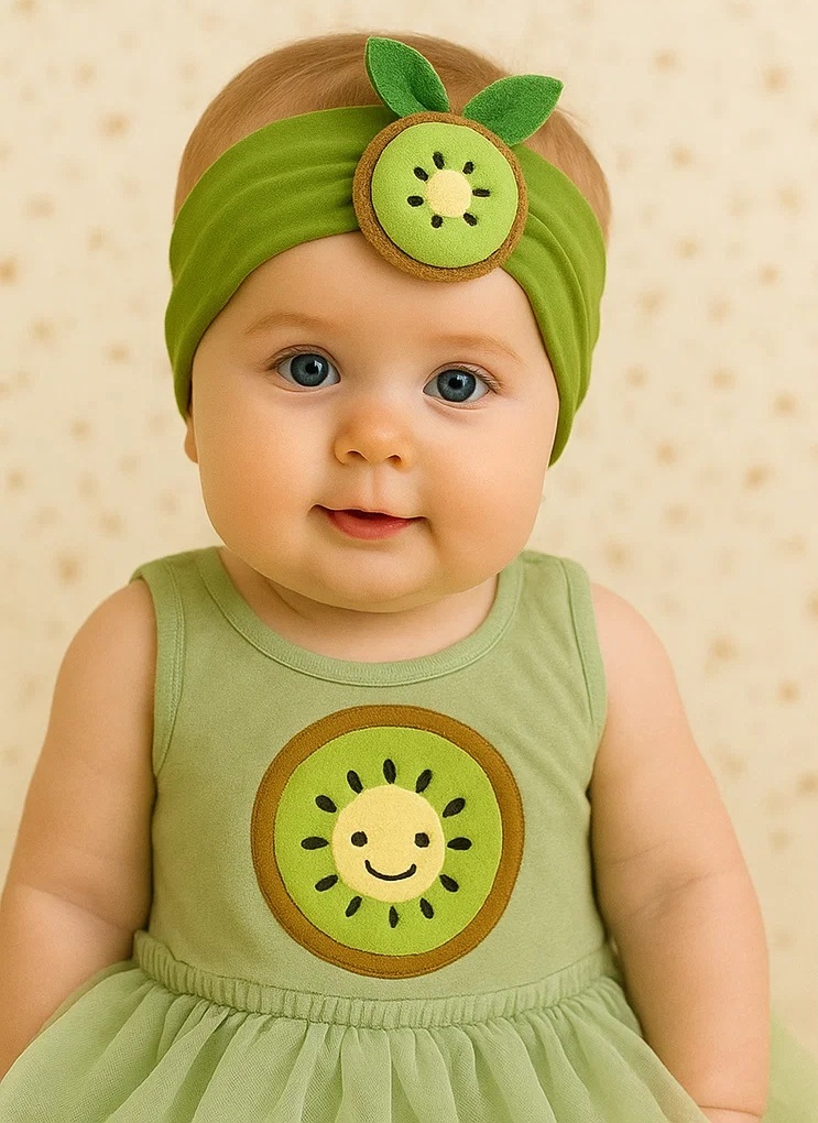 Bandeau bébé motif kiwi vert naturel