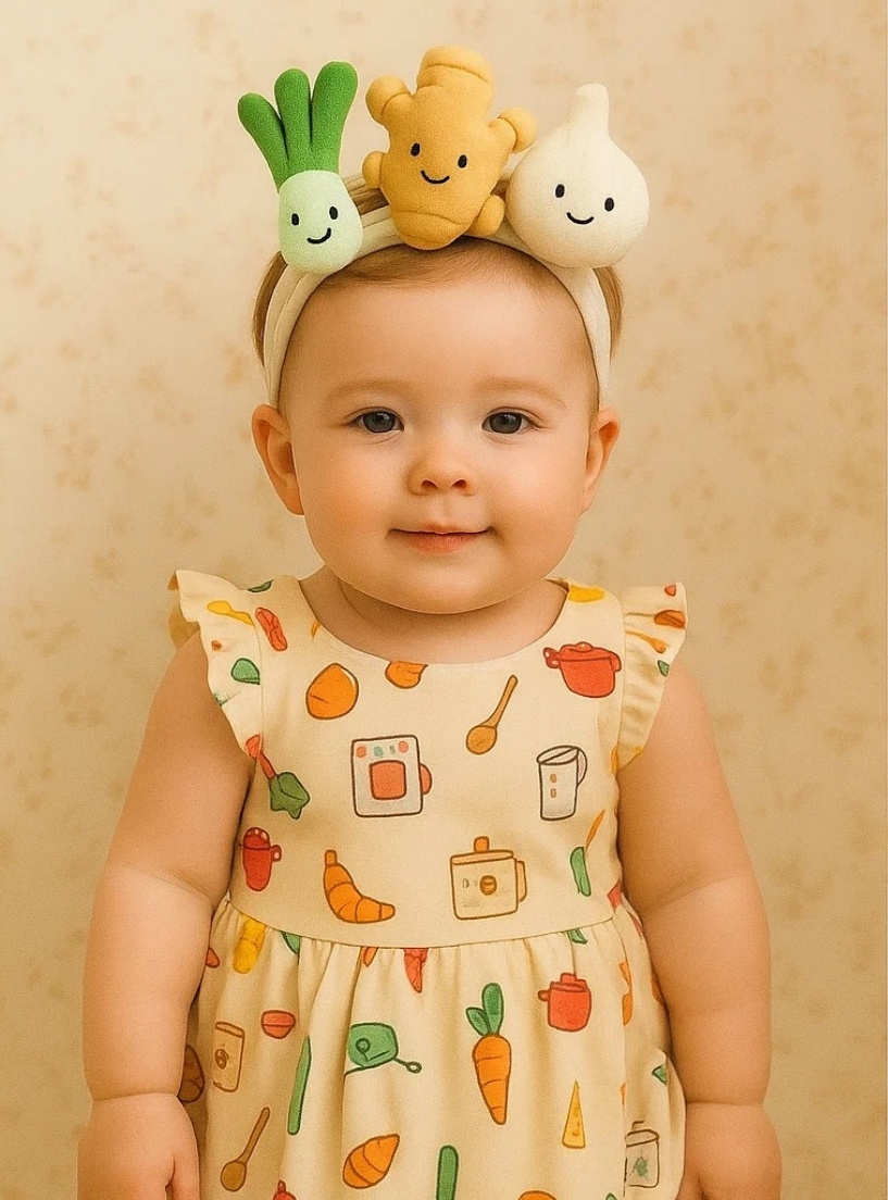Seasonal Kitchen-Inspired Plush Headband: Ginger, Onion & Garlic