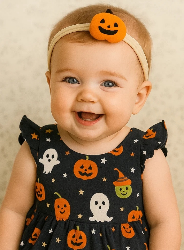Spooky Friends Halloween Baby Headband – Ghost, Frankenstein & Pumpkin