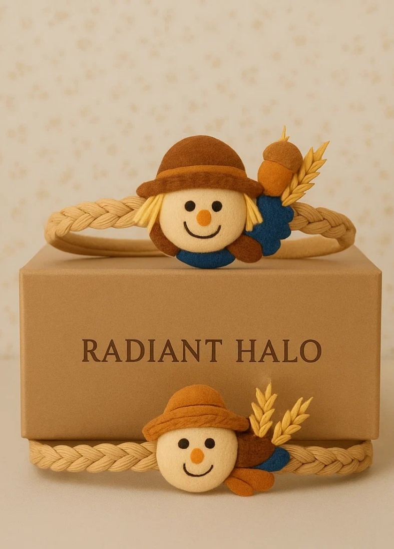 Harvest Scarecrow Baby Headband with Acorns & Pumpkin