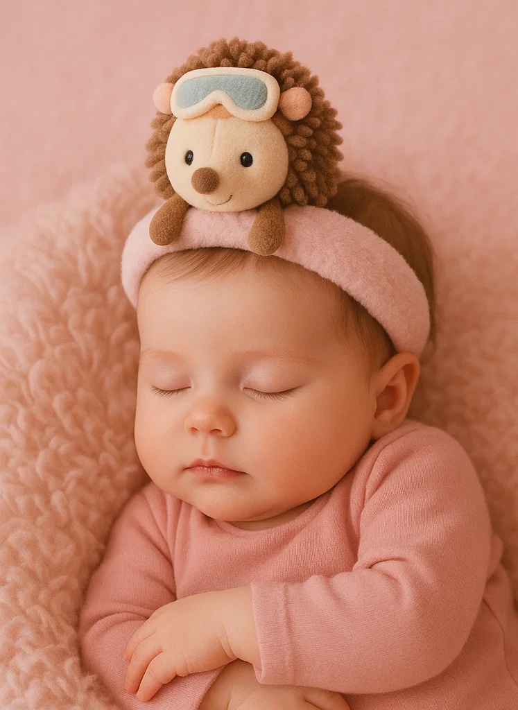 Ski Hedgehog Plush Baby Headband – Blue and Grey Goggles Edition