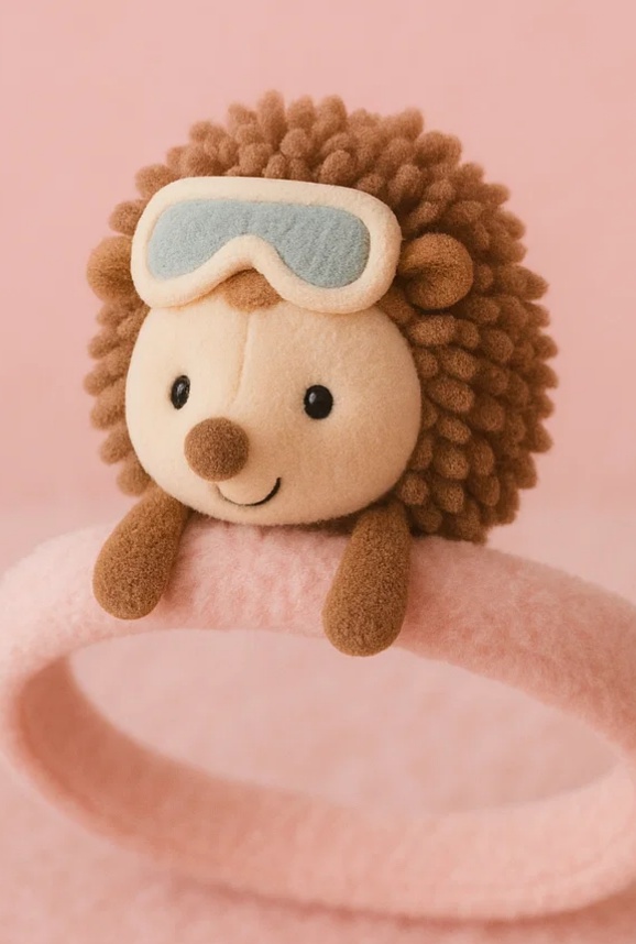 Ski Hedgehog Plush Baby Headband – Blue and Grey Goggles Edition