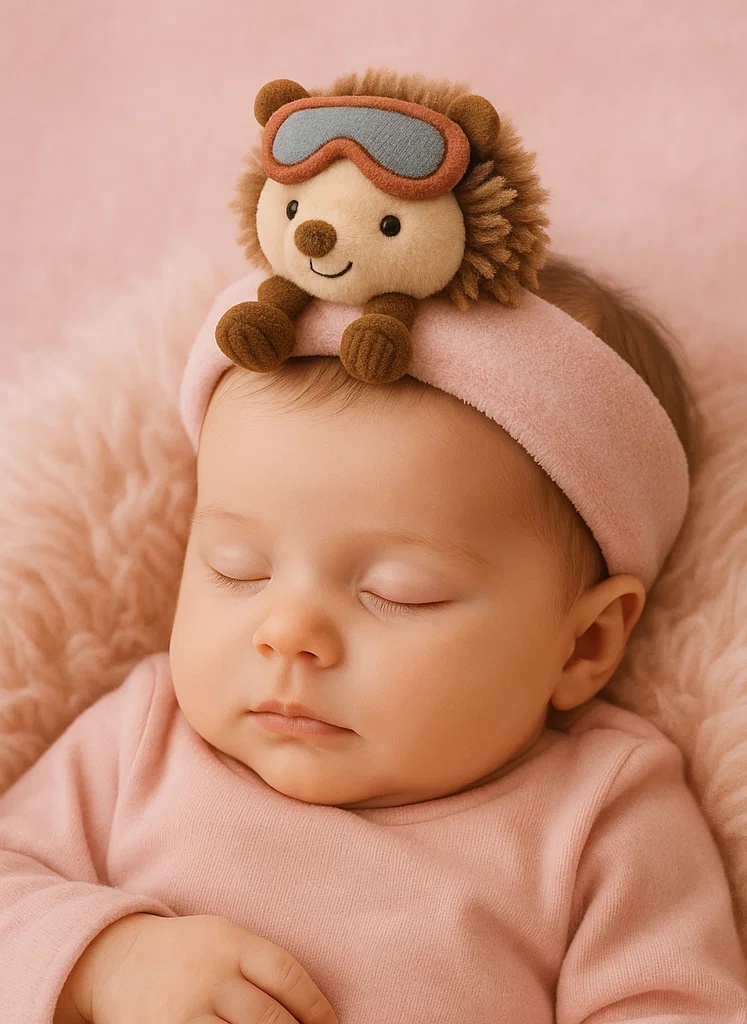 Ski Hedgehog Plush Baby Headband – Pink Goggles Edition