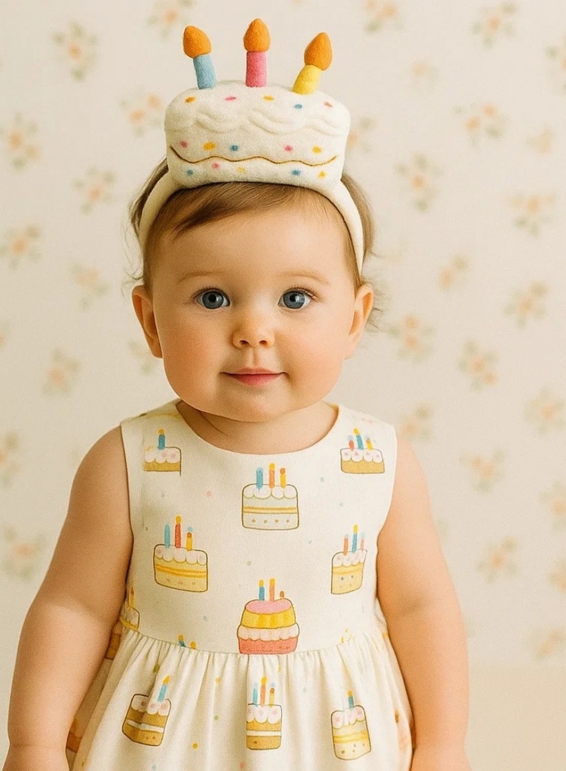 Plüsch-Geburtstags-Stirnband für Babys – Buntes Kuchenmodell