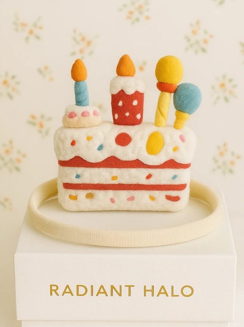 Plüsch-Geburtstags-Stirnband für Babys – Buntes Kuchenmodell