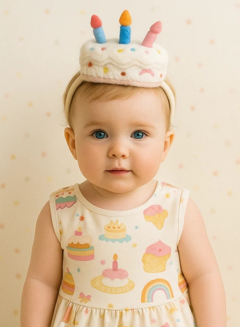 Diadema Pastel Cumpleaños para Bebé – Diseño de Pastel de Felpa