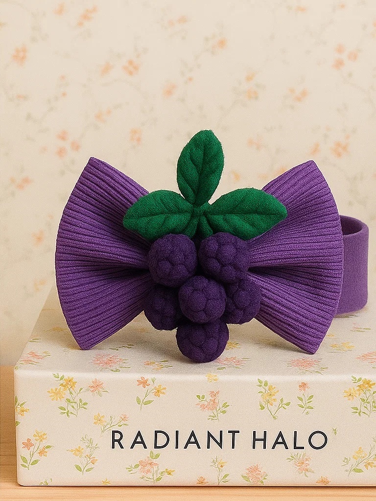 Adorable Purple Grape Baby Headband with Soft Velvet Bow