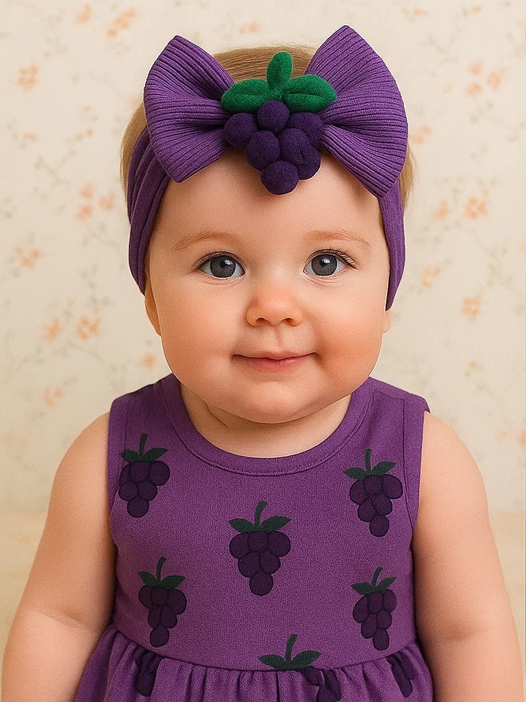 Adorable Purple Grape Baby Headband with Soft Velvet Bow