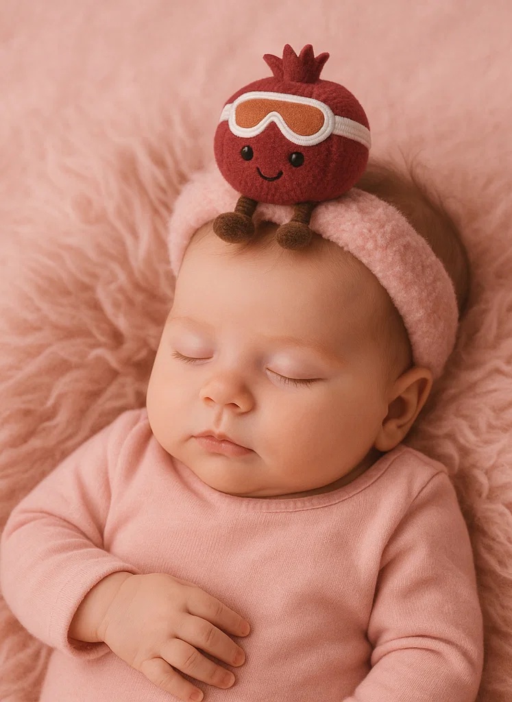 Red Pomegranate Plush Baby Headband with Ski Goggles - Cozy and Fun Baby Winter Accessory