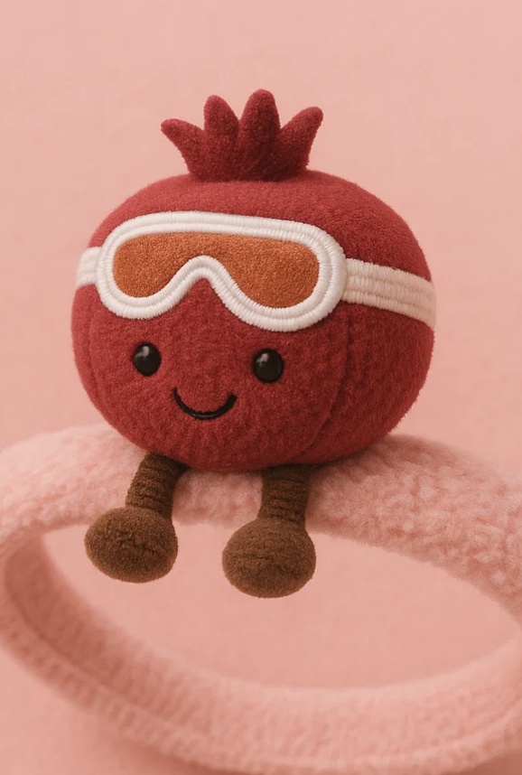 Red Pomegranate Plush Baby Headband with Ski Goggles - Cozy and Fun Baby Winter Accessory