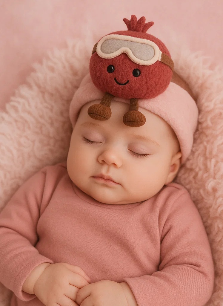 Cute Pomegranate Plush Baby Headband with Ski Goggles - Cozy Winter Baby Accessory