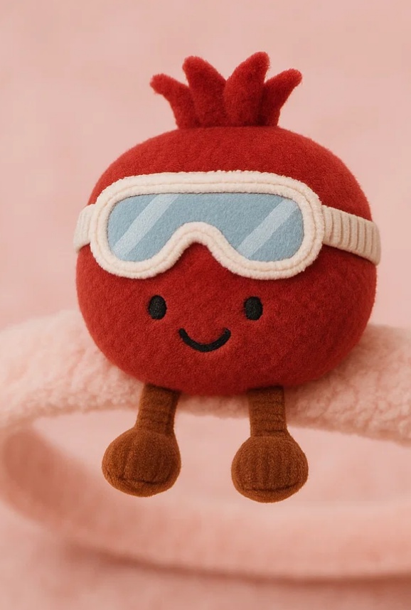 Pomegranate Plush Baby Headband with Ski Goggles and Blue Scarf - Cute Winter Baby Accessory